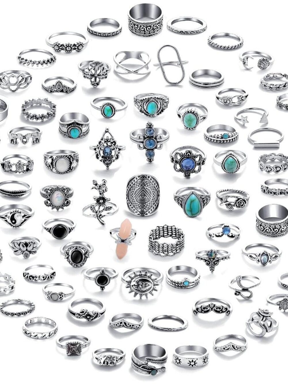 82 Pcs Vintage Silver Knuckle Rings Set for Women, Bohemian Stackable Joint Fing